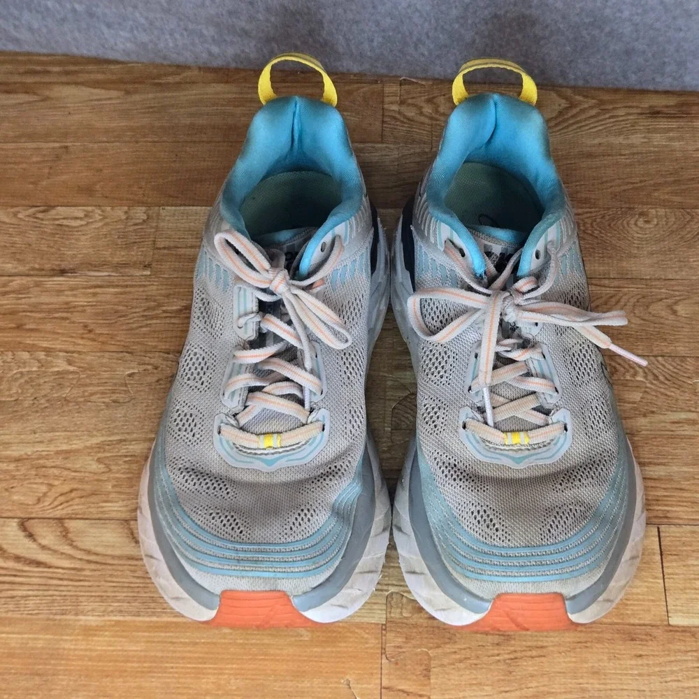 Hoka One One Bondi 6 Running Shoes Light Grey Navy 1019270 Woman's Size 9